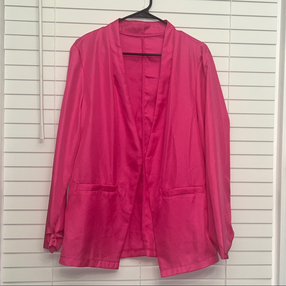 Bright Hot Pink Open Front Blazer